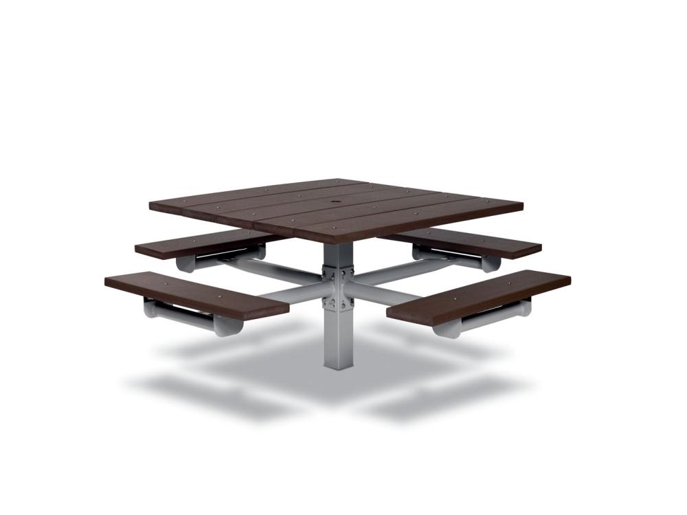 Square Recycled Plastic Table with Four Seats (In-ground) - Picnic Tables, Site Furnishings